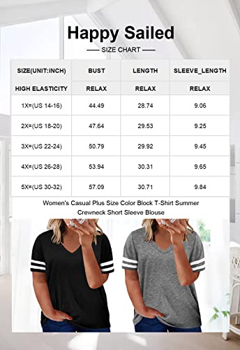 Happy Sailed Womens Plus Size Tunic Tops Summer Short Sleeve V Neck Striped Loose Casual Tee Shirt,3X Gray #TOP4