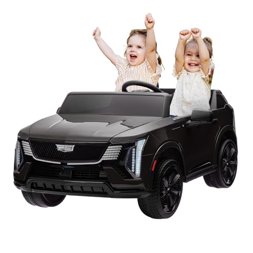 24V Kids Ride On Car Licensed Cadillac 2 Seater Ride On Truck Toy Battery Powered Electric Car for Toddlers, with Remote Control, Spring Suspension, Led Lights and Music for Boys Girls (Black)