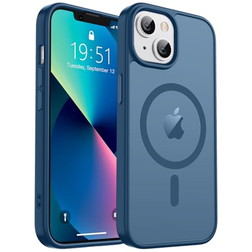 zapica Magnetic for iPhone 13 Case & iPhone 14 Case, [Compatible with MagSafe] [Military Grade Drop Protection] Translucent Matte Shockproof Anti-Scratch Phone Cover, Dark Blue