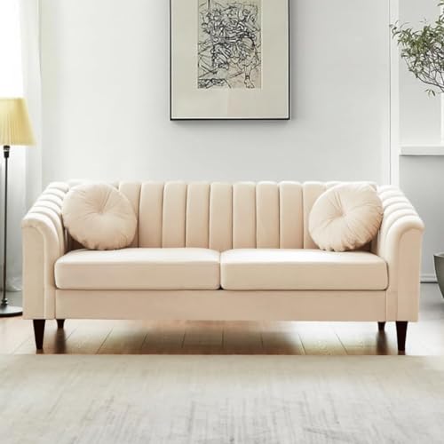 Image of FURNY Dorano 3 Seater Fabric Modern Sofa Set (Cream)