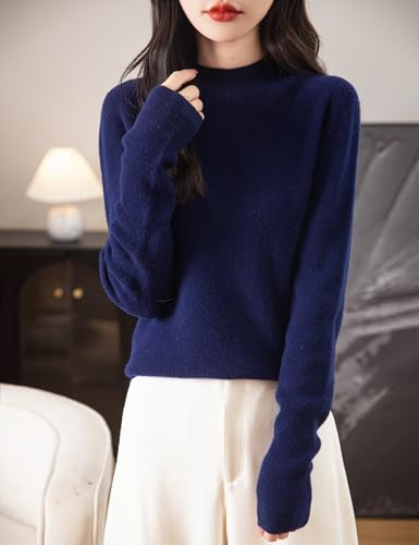 Image of Chanyarn Women's 100% Merino Wool Seamless Sweater Mock Neck First-Line Ready to Wear Long Sleeve Ribbed Knit Pullover