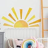 42 x 23.5 inch Boho Half Sun Wall Decals Watercolor Sun Murals Modern Wall Decals Vinyl Sun Wall Dec