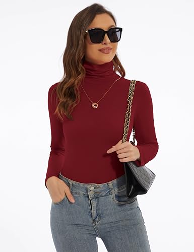Image of Women's Turtleneck Long Sleeve Shirts Slim Fitted Lightweight Base Layer Casual Tops