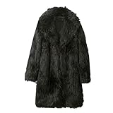 [JINPIN] ファーコート ロングコート フェイクファーコート 毛皮コート メンズ アウター コート ファージャケット ロングジャケット 防寒コート トップス フェイクファー カジュアル ロング丈 長袖 ふわふわ 秋冬 防寒 厚手 大きいサイズ (ブラック,M)