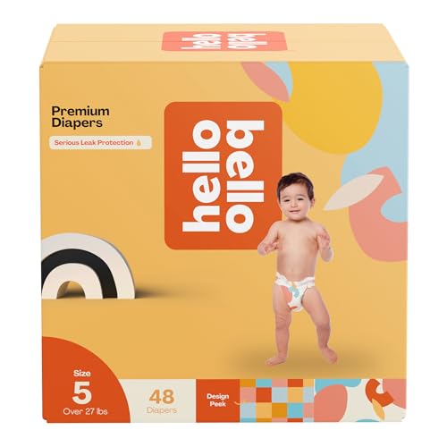 Image of Hello Bello Premium Diapers Size 5, Honeysuckle Designs, 48ct Club Box, Hypoallergenic and Extra Absorbent
