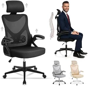 EveryKip® Silla Escritorio Ergonomica Ajustable con Reposabrazos Beige| Ruedas Anti-Arañazos | Sillas Oficina Ejecutiva con Reposacabezas | (Negro)