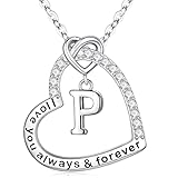 M MOOHAM Collar con inicial de corazón para mujer, delicado collar chapado en oro blanco de 14 quilates con inicial de corazón de plata con letra A-Z, collares con colgante para mujeres, adolescentes