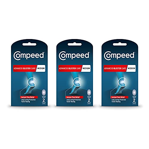 Compeed Advanced Blister Care Hydrocolloid Bandage Cushions 2 Count Medium Pads (3 Packs), Heel Blister Patches, Blister on Foot, Blister Prevention & Treatment Help, Hydrocolloid Waterproof Bandages