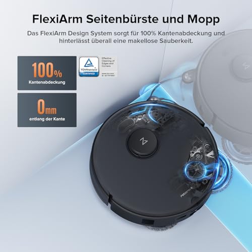 roborock Qrevo Edge S5A Saugroboter mit Wischfunktion,Dual Anti-Tangle-System,18.500Pa,FlexiArm Design Kantenreinigung, Hebarem Wischmopp,75℃ Heißwasser-Moppwäsche (Schwarz) 5