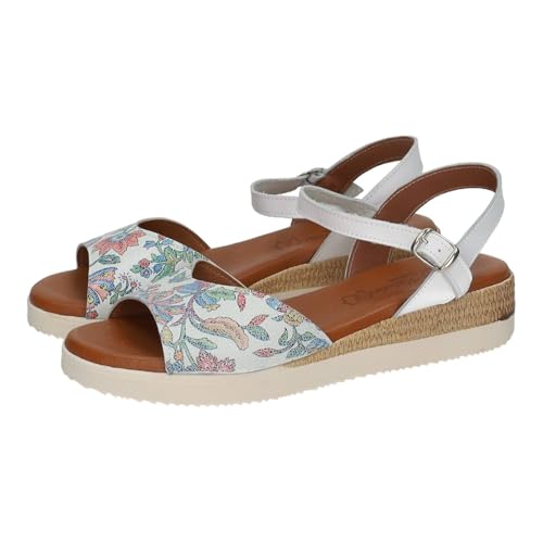 Sandales blanches en cuir pour femme avec imprimé floral et talon confortable pour l'été