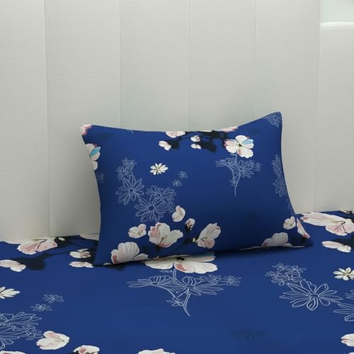 Image of Filymore Flat Doble Bed Sheet Floral Design Bedcover with 2 Pillow Covers - 240 TC Soft Microfiber Doble bedsheet for Queen /King Size Bed (Blue) (90x95 inches)
