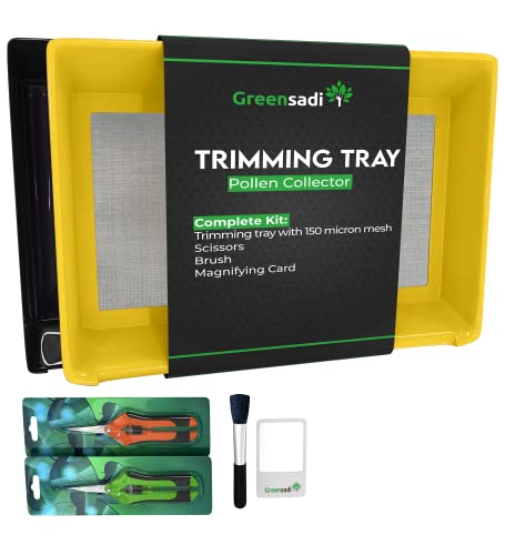 Greensadi - Trim tray, Kief Screen, Trim Tray, Kief Box, Trim Sifter, Set w/ 2-Tier Tray, Curved and Straight Blade Trim Scissors, 150 Micron Screen Kief Tray, Brush