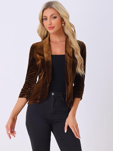 Allegra K Halloween Velvet Jackets for Women's 3/4 Sleeve Open Front Evening Jacket Cardigan4