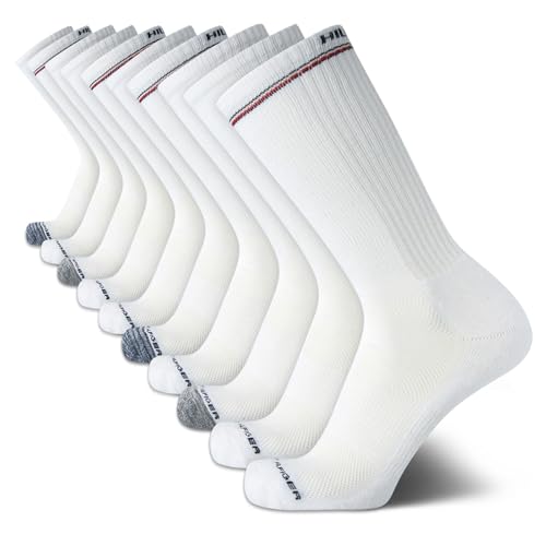 Tommy Hilfiger Men's Athletic Socks - Cushioned Crew Socks (10 Pack), Size 7-12, White/Grey