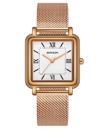 Image of Poshi Sanda Premium White Sqaure Dial Watch | 220mm Black Leather Strap Quartz Watch for Women
