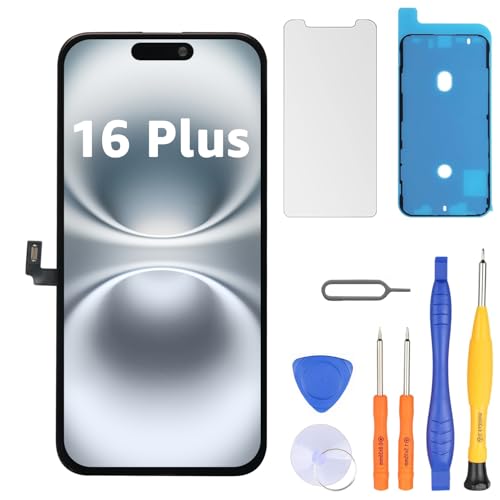 LL TRADER Screen Replacement for iPhone 16 Plus 6.7 LCD Retina FHD Display COF Touch Screen Digitizer with Repair Tool Kits Waterproof Tape Screen Protector