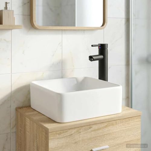 Lavabo de baño negro mate antihuellas con grifo para evitar salpicaduras 3