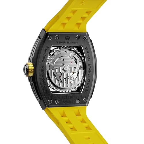 Image of TSAR BOMBA Mens Luxury Watch Automatic Watches for Men 50M Waterproof Japanese Mechanical Movement Tonneau Stainless Steel Case Sapphire Glass Big Face Cool Unique Fashion Gift Men