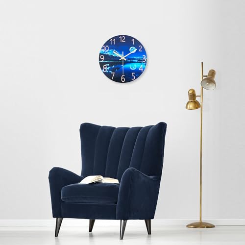 Blue Moon Wall Clock for Kitchen Glass Wall Clock 14 Inch Round Decorative Wall Clocks Battery Operated – Bild 6