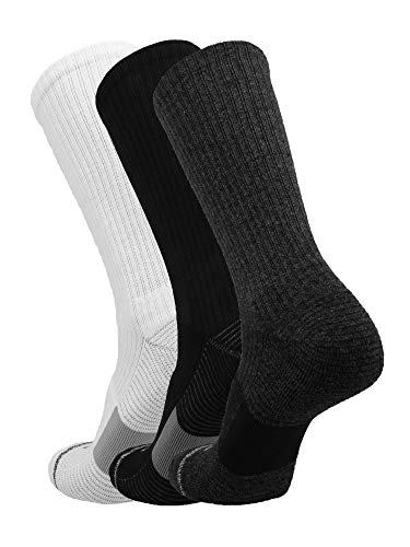 Image of TCK Basketball Socks for Men or Women 9-11, 10-13, Elite Athletic Cushion Crew Socks with Arch Compression 3-pack