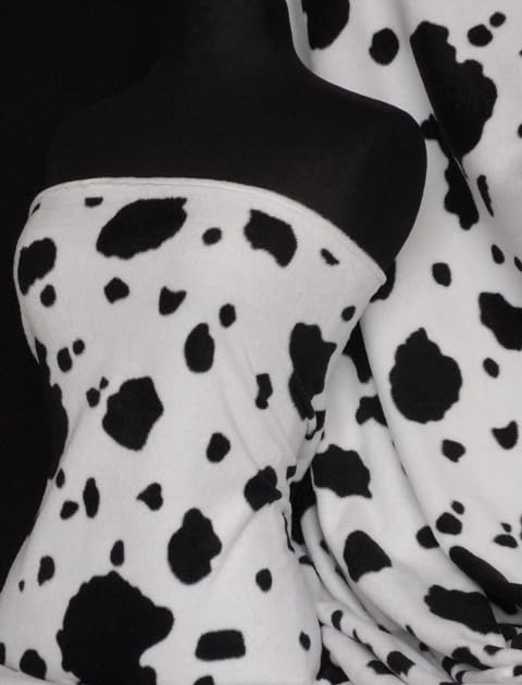 Premium Quality Anti-Pill Polar Fleece | Children Animal Prints | Plush Washable Fabric | Sold by The Metre | by Tia Knight (Cows Spots Q814 WHTBK)