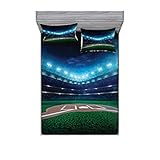 Ambesonne Baseball Fitted Sheet & Pillow Sham Set, Professional Baseball Field at Night Vibrant...