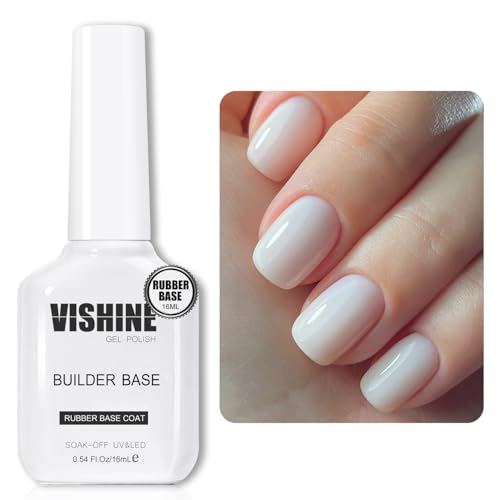 Vishine Milky White Rubber Builder Base Gel Nail Polish, 6 in 1 Builder for Strengthen Apex Building Extension Long Lasting Protect U V Cured Color Based Manicure for Fragile Nails Art Home Salon R061
