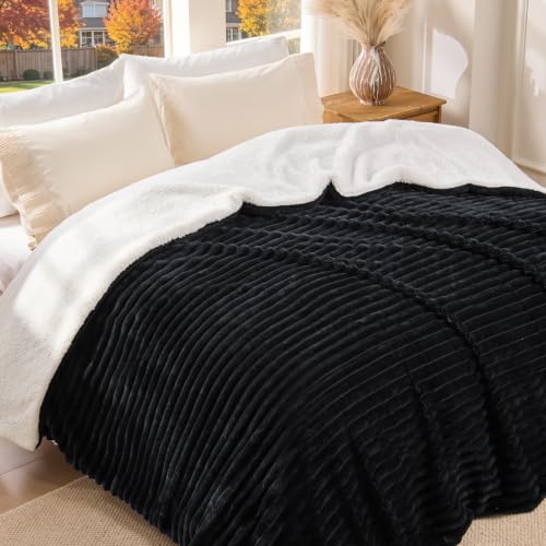 Image of BEDELITE Soft Sherpa King Blanket for Couch, Fluffy Gift, Black, 104x90