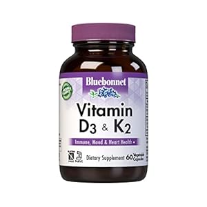 Bluebonnet Nutrition Vitamin D3 & K2, Soy-Free, for Strong-Healthy Bones*, Gluten-Free, Non-GMO, Dairy-Free, Kosher Certified, Vegetarian, 60 Vegetable Capsules, 60 Servings