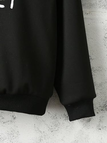 WDIRARA Moletom com capuz feminino com estampa de letras, manga comprida, ombro caído, Preto, 12 Ano