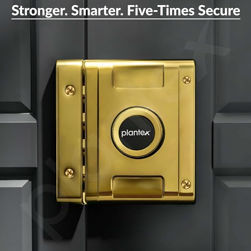 Image of Plantex Stainless Steel Penta Bolt Lock for Main Door /5-Point Security Deadbolt with Brass Cylinder & 4 Keys /Door Lock Set with 5 Years of Warranty (PVD Gold)