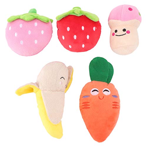 UEETEK Squeaky Dog Toys for Small Dogs Fruits and Vegetables Plush Puppy Dog Toys (A pack of 5)