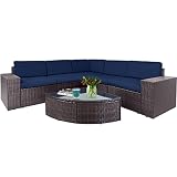 SOLAURA Outdoor Patio Furniture Set 6-Piece Brown Wicker Conversation Sets Modular Sectional Sofa Se