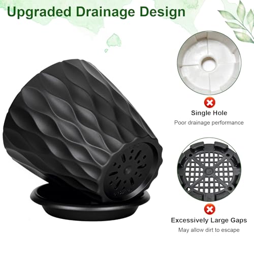 Romon Pot de Fleur Interieur, Set de 6 Pots en Plastique avec Soucoupe, Ouverture du Pot Diamètre 10cm, Jardinieres en PP, Adapté pour La Cuisine, Le Balcon, Les Plantes de Jardin et Bureau, Noir – Image 5