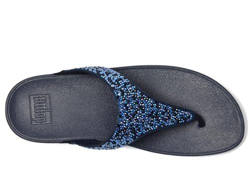 Image of FitFlop, Women's, Lulu Crystal-Mix Toe-Post Sandals, Midnight Navy, 6, Medium