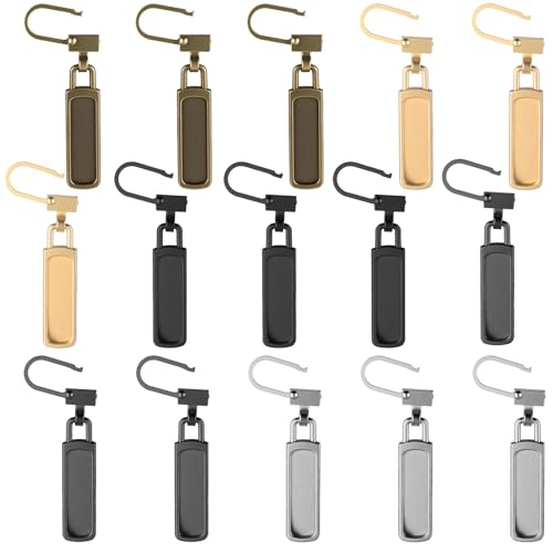 XLIUAX 15 Pcs Zipper Pull Replacement, Zipper Replacement Zippers Pulls Detachable Tiny Zippers Replacements for Luggage Jackets Backpacks Boots Purse Coat Pants Pull Replacements Kits Universal Tab
