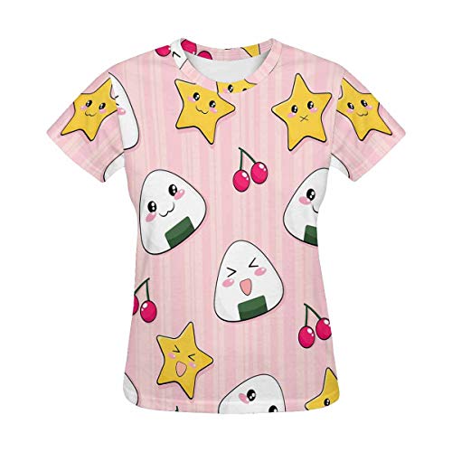 InterestPrint Women's T-Shirt Cute Japanese Rice Balls Fashion Short Sleeve Casual Tops S