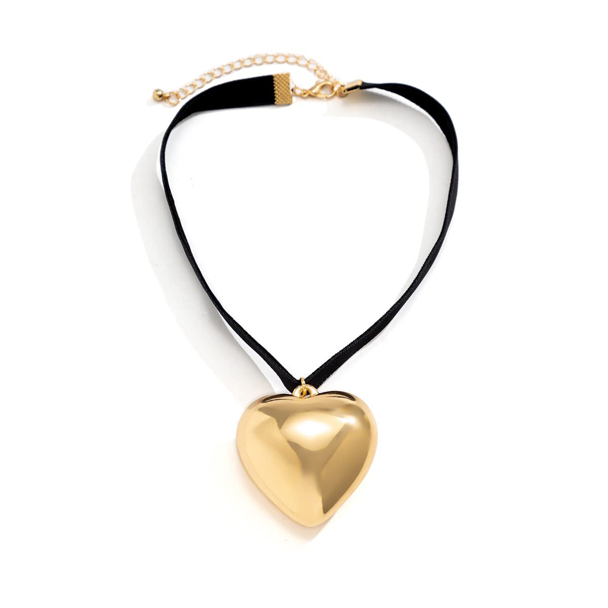 Black Leather & Velvet Long Choker Necklace With Heart Pendant - Gothic Boho Style For Women