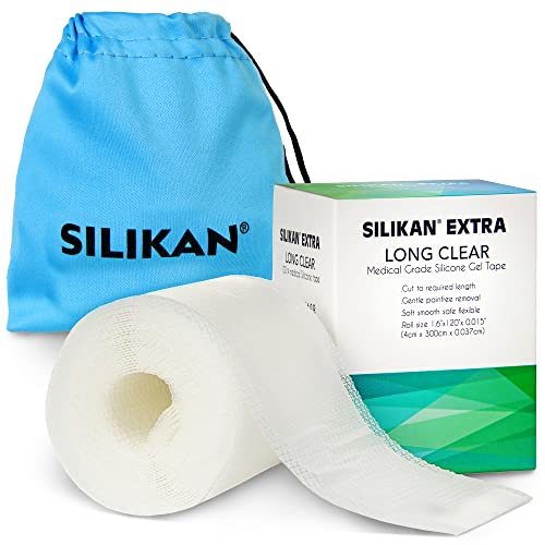 SILIKAN Extra-Long Clear Silicone Gel Tape roll - Reusable Water-Resistant Supports Surgical Scar Recovery, C-Section, Tummy Tuck, Face, Neck Scars Treatment Must-Have See Thru Strips
