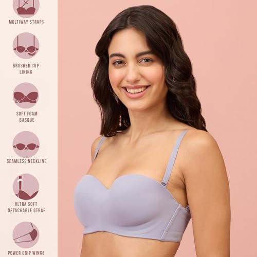 Image of NYKD NYB027 Cotton Padded Wired Multiway Strapless Bra Anti Slip Seamless Bonded Neckline Detachable Straps (Plus