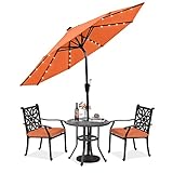 ABCCANOPY 230cm Gartenschirm Sonnenschirm neigbar mit 32 Solar-LED-Lichtern,für Garten,Deck,Schwimmbad,Sandstrand,Orange