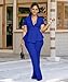 knowfashionstyle Pants Suits for Women Dressy 2 Piece Short Sleeve Blazer Set Business Casual Formal Work Outfits with Pocket Blue L