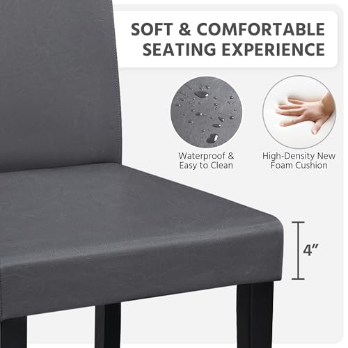 Image of Yaheetech Dining Chairs Set of 4 PU Leather Upholstered Parsons Dining Chairs with Solid Wood Legs for Kitchen /Living Room /Restaurant, Modern Style, Gray
