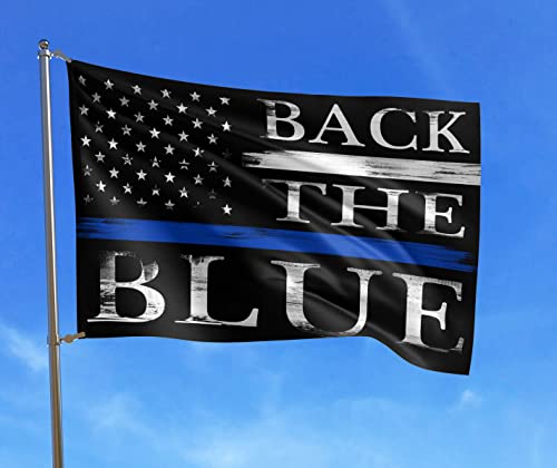 Back The Blue Flag 3X5Ft,Police Thin Line Blue Lives Matter Flag,Honoring Law Enforcement Officers Polyester with Brass Grommets Outdoor Décor