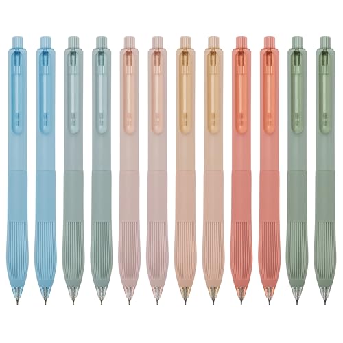 Image of Linbsunne Gel Pens Black Ink Pens for Office 0.5mm Fine Point Pens Smooth Writing Retractable Work Pen (Macaron 12 pcs)