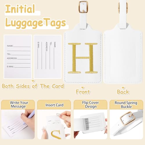 Image of Initial Luggage Tags for Suitcases, Cute Embroidered Letter Luggage Bag Suitcase Identifier Name Baggage Tag, PU Leather Travel Luggage Tags, Bag Tags for Men Women Kids Luggage Handbags(White H)