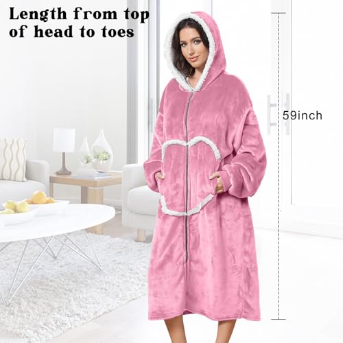 Image of Oversized Wearab Blanket Hoodie, Cozy Flannel Blanket with Sleeves and Zipper for Women, Mens, Teens