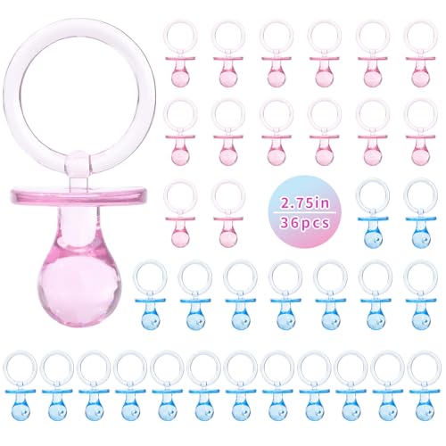 Image of Pacifiers for Baby Shower Game, 36 Plastic Pacifiers for Baby Shower Decoration DIY, Large Size Baby Shower Pacifiers, Gender Reveal Party Table Scatter /Hunt Baby Shower Game Props(Blue&Pink, 2.75 in)