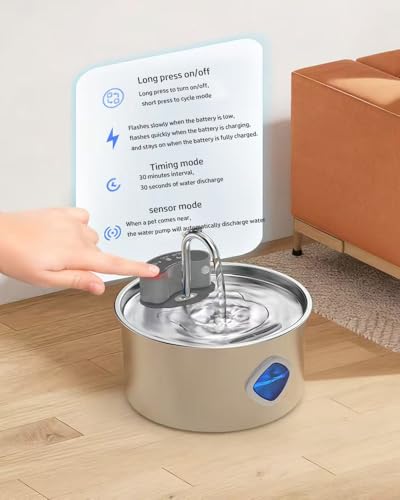 Fuente de agua para gatos y perros de acero inoxidable miniatura 5
