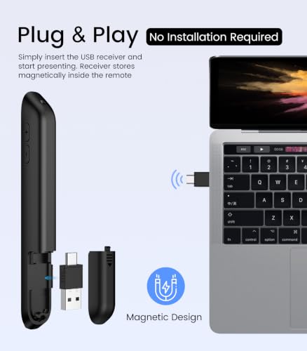 Image of Green Light Presentation Clicker for Teachers - USB-C Rechargeable Wireless Presenter for PowerPoint /Keynote /Google Slides, Plug & Play Remote for Mac /Windows /Laptop